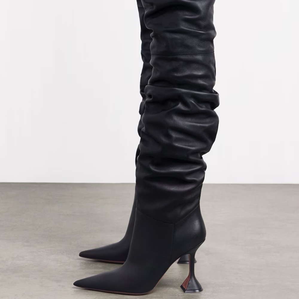Amina Muaddi Leather Black Over-the-Knee Olivia Boots. EU 38 size, true to size! - Picture 16 of 16